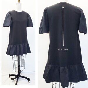 Double Standard Womens Black T-shrit Dress True North Hem Ruffle OS